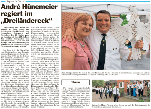 Beitrag in der Glocke vom 30.06.2015 zum Schützenfest Linzel  